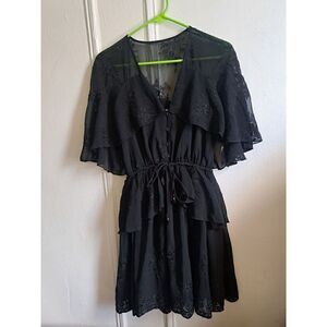 Elliatt Womens Small Cottagecore Flutter Sleeve Embry Black Mini Dress Prairie